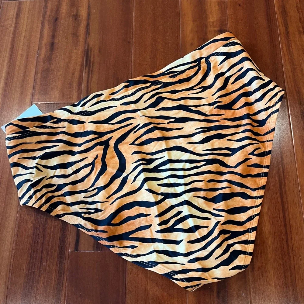 Tiger Print Bikini High Waisted Bottom Swim‎ Black Orange New Plus Size 2 / 2X